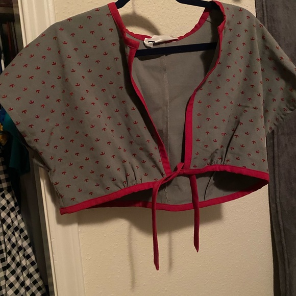 Tatyana halter grey and red anchor print retro pinup dress. Comes with bolero. - Picture 3 of 3